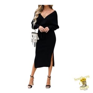 YAZINIE - Small Black V-Neck Sweater Dress